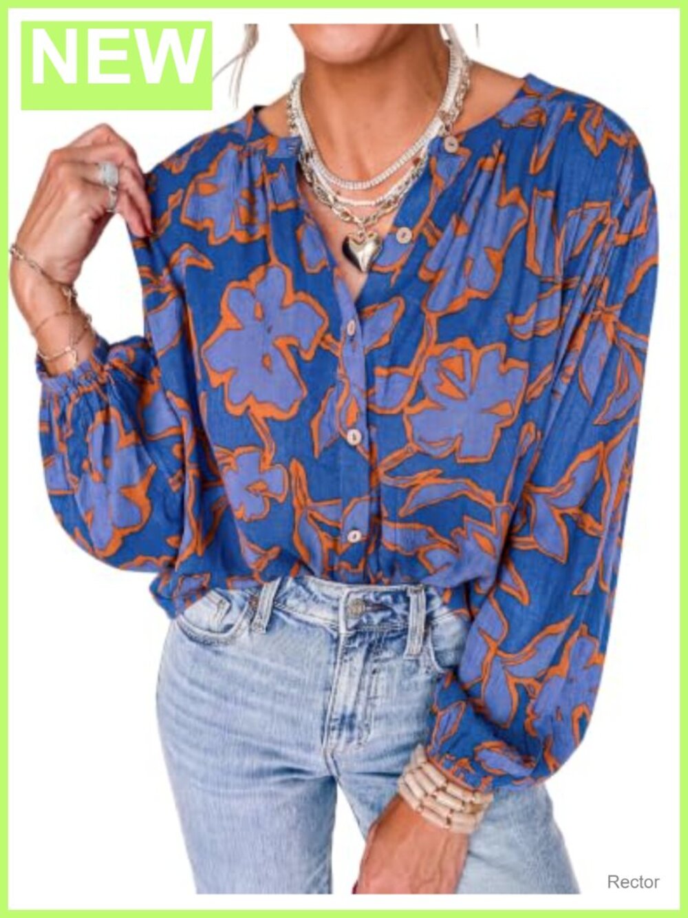 Womens Boho Floral Button Down Blouse Long Sleeve Viscose